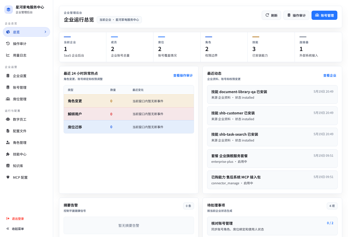 小宝Claw 企业管理后台总览